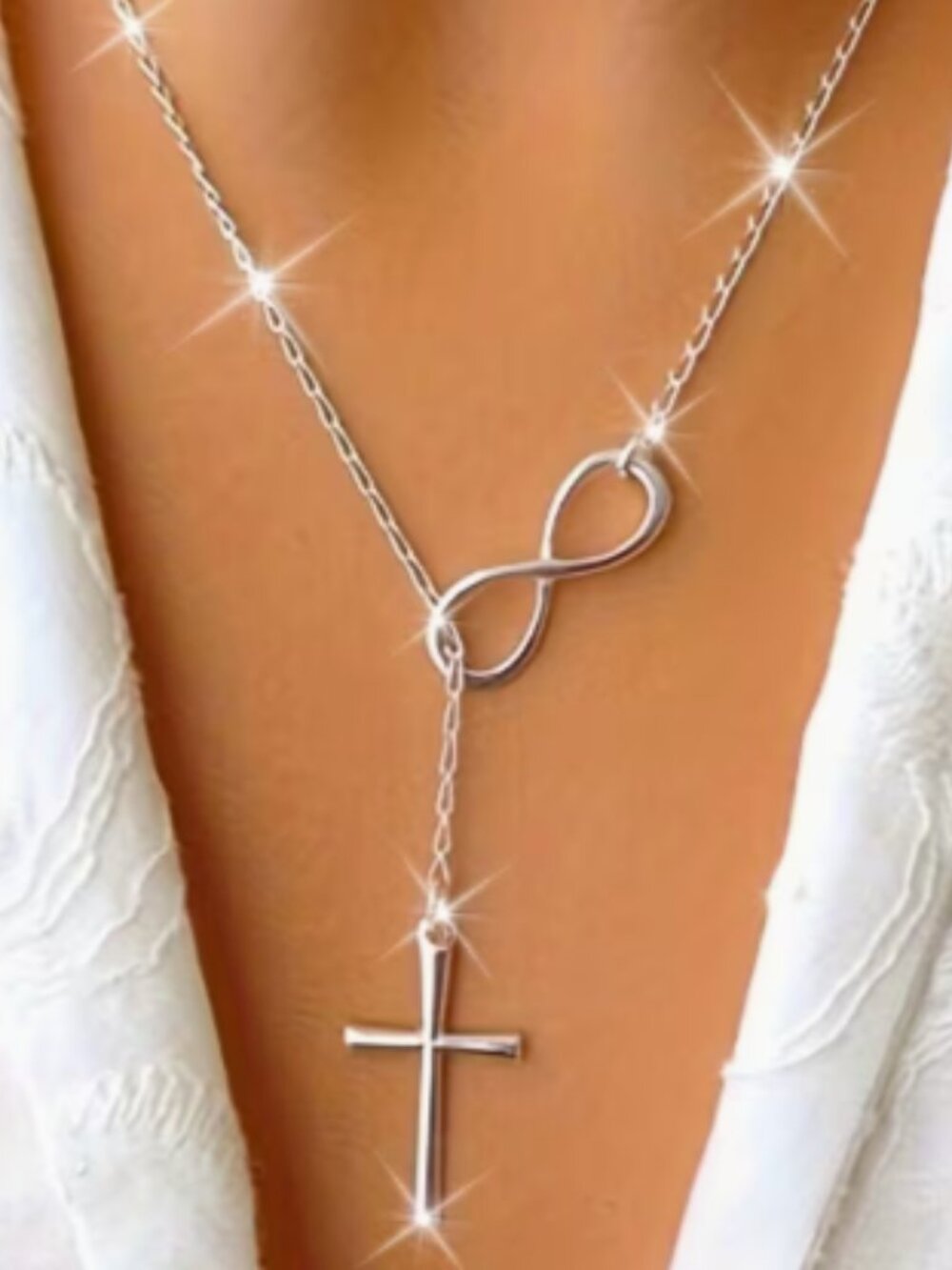 Infinity & Cross Lariat Necklace NWT
